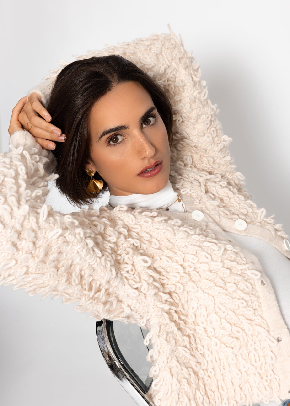 Cardigan with loop structure - light beige