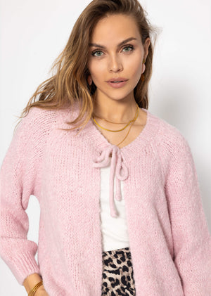 Strickjacke mit Schleifenverschluss - rosa