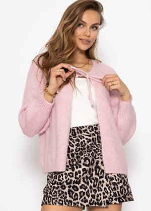 Strickjacke mit Schleifenverschluss - rosa