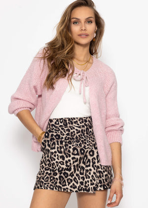 Strickjacke mit Schleifenverschluss - rosa