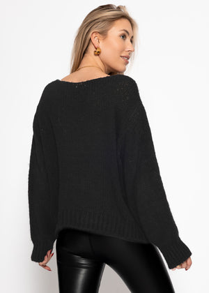 Strickjacke mit Schleifenverschluss - schwarz