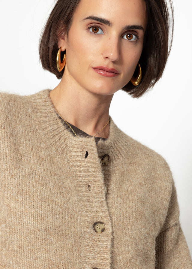 Cardigan with pockets and button placket - beige
