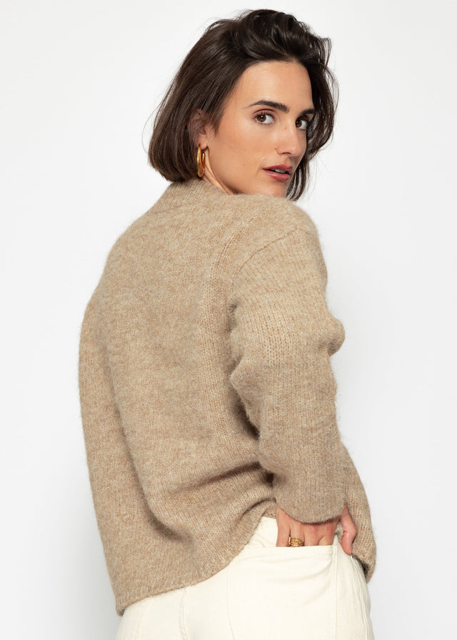 Cardigan with pockets and button placket - beige