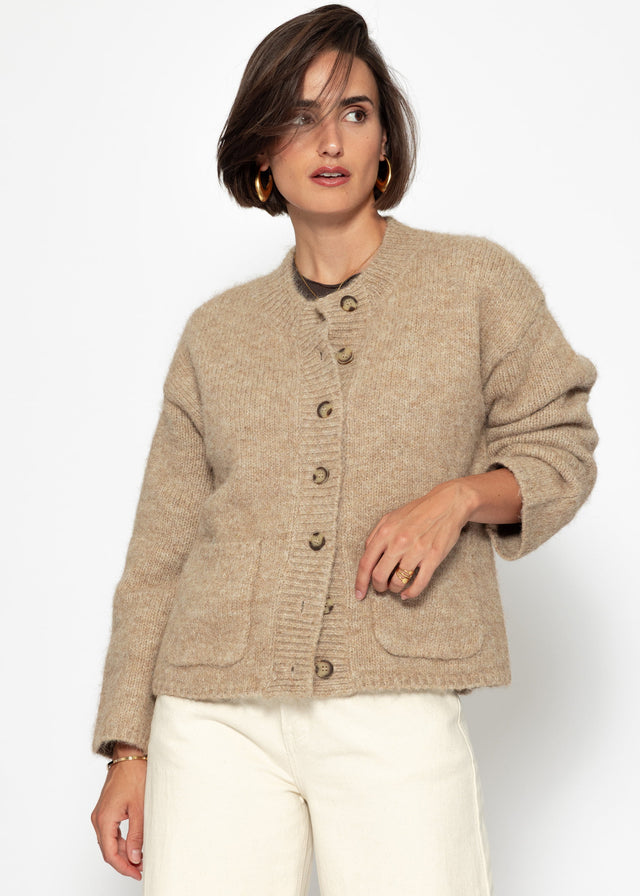 Cardigan with pockets and button placket - beige