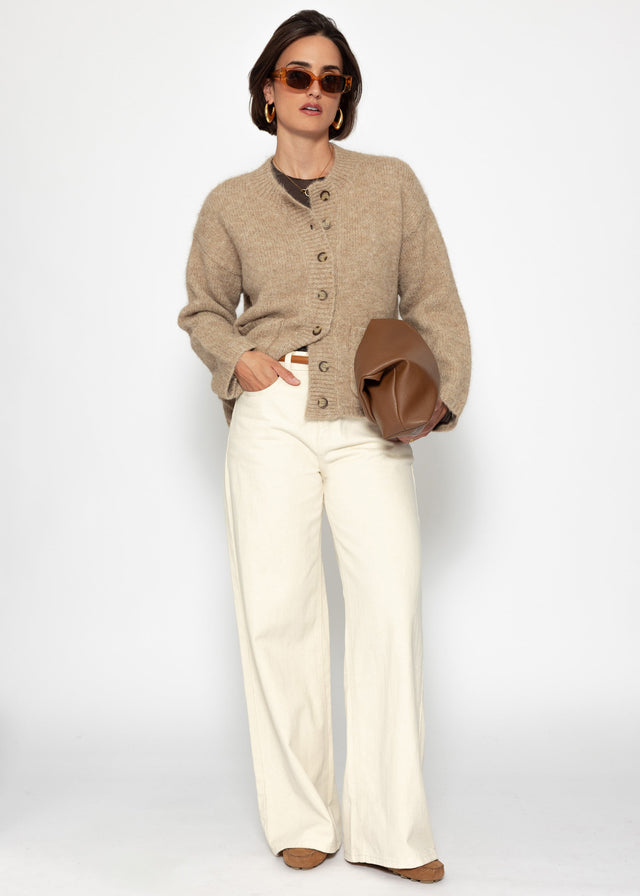 Cardigan with pockets and button placket - beige