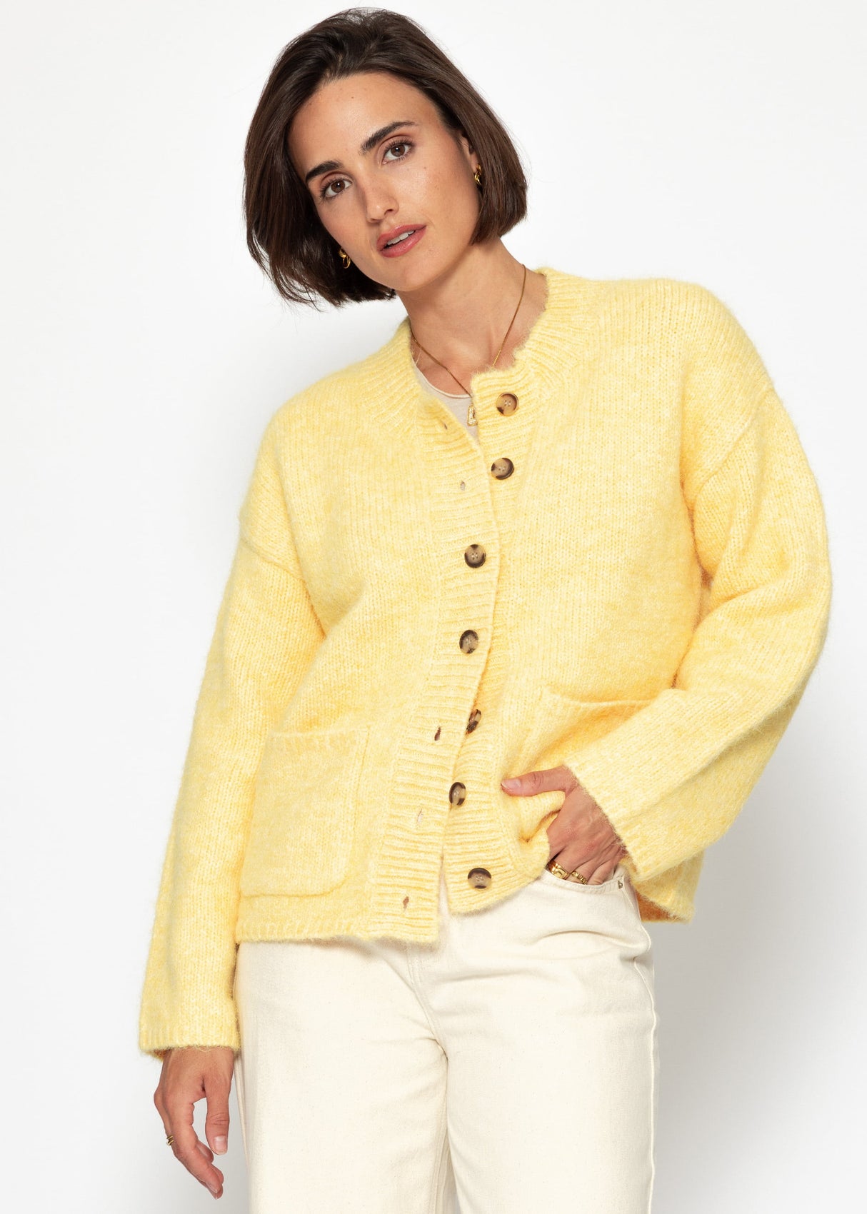 Part jacket with bags & large button placket - yellow