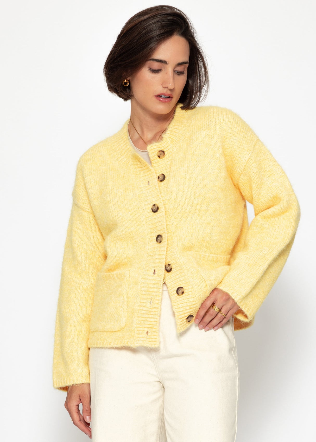Part jacket with bags & large button placket - yellow