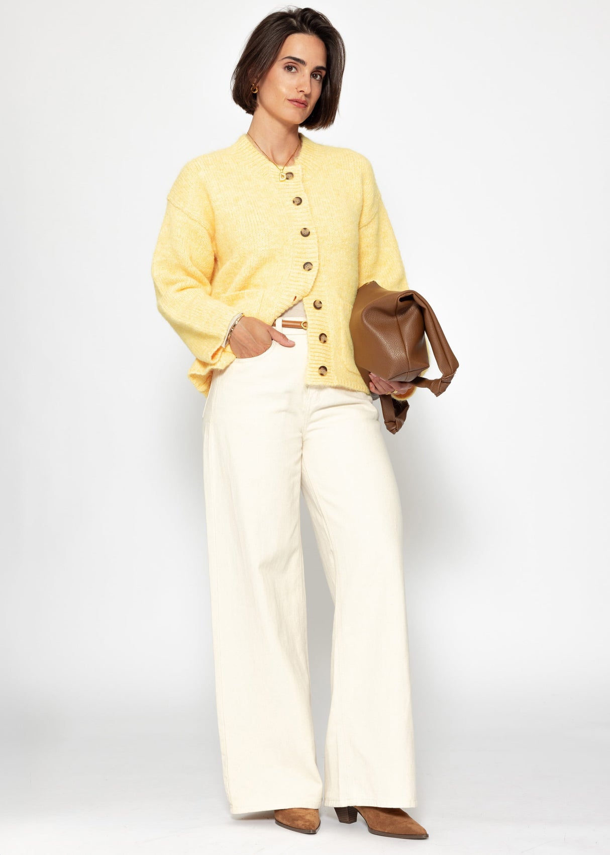 Part jacket with bags & large button placket - yellow