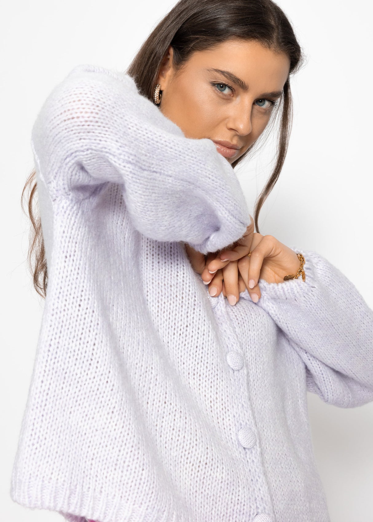 Strickjacke mit V-Ausschnitt - flieder