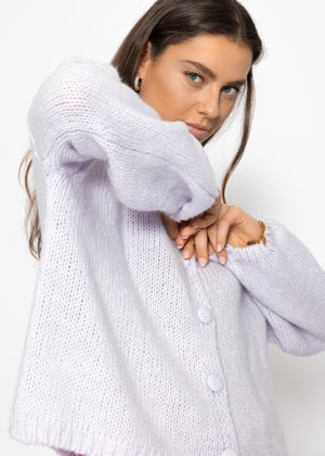 Strickjacke mit V-Ausschnitt - flieder