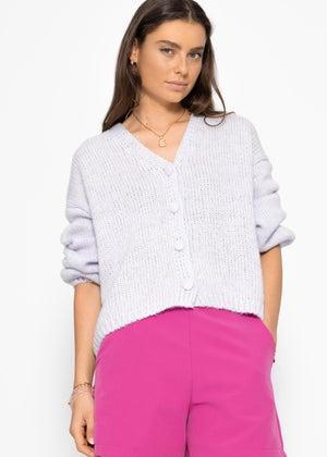 Strickjacke mit V-Ausschnitt - flieder