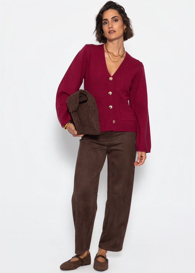 Strickjacke mit V-Ausschnitt und Goldknöpfen - beere