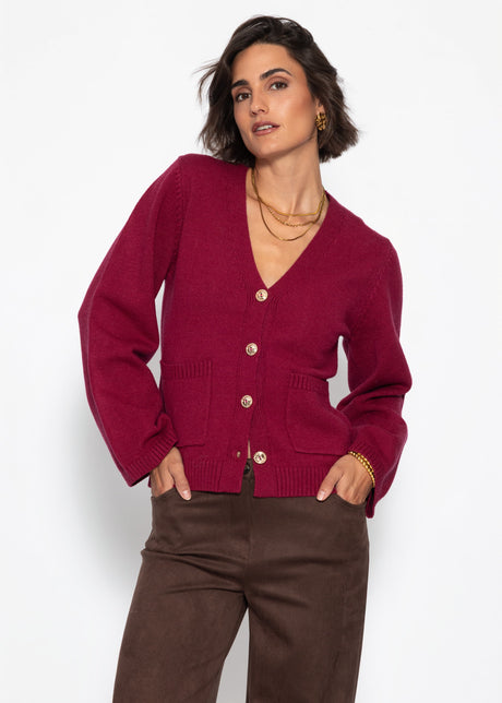 Cardigan with V-neck and gold-tone buttons - berry by SASSYCLASSY