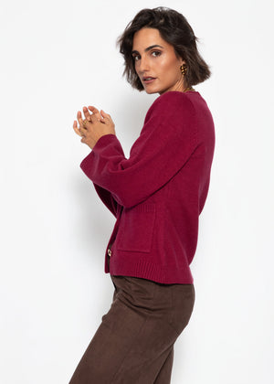Strickjacke mit V-Ausschnitt und Goldknöpfen - beere