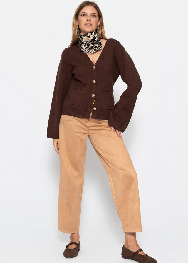 Cardigan with V-neck and gold-tone buttons - brown