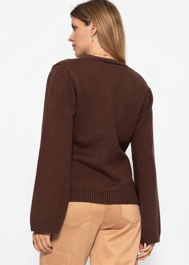 Cardigan with V-neck and gold-tone buttons - brown