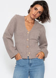 Strickjacke mit V-Ausschnitt und Goldknöpfen - taupe - SASSYCLASSY