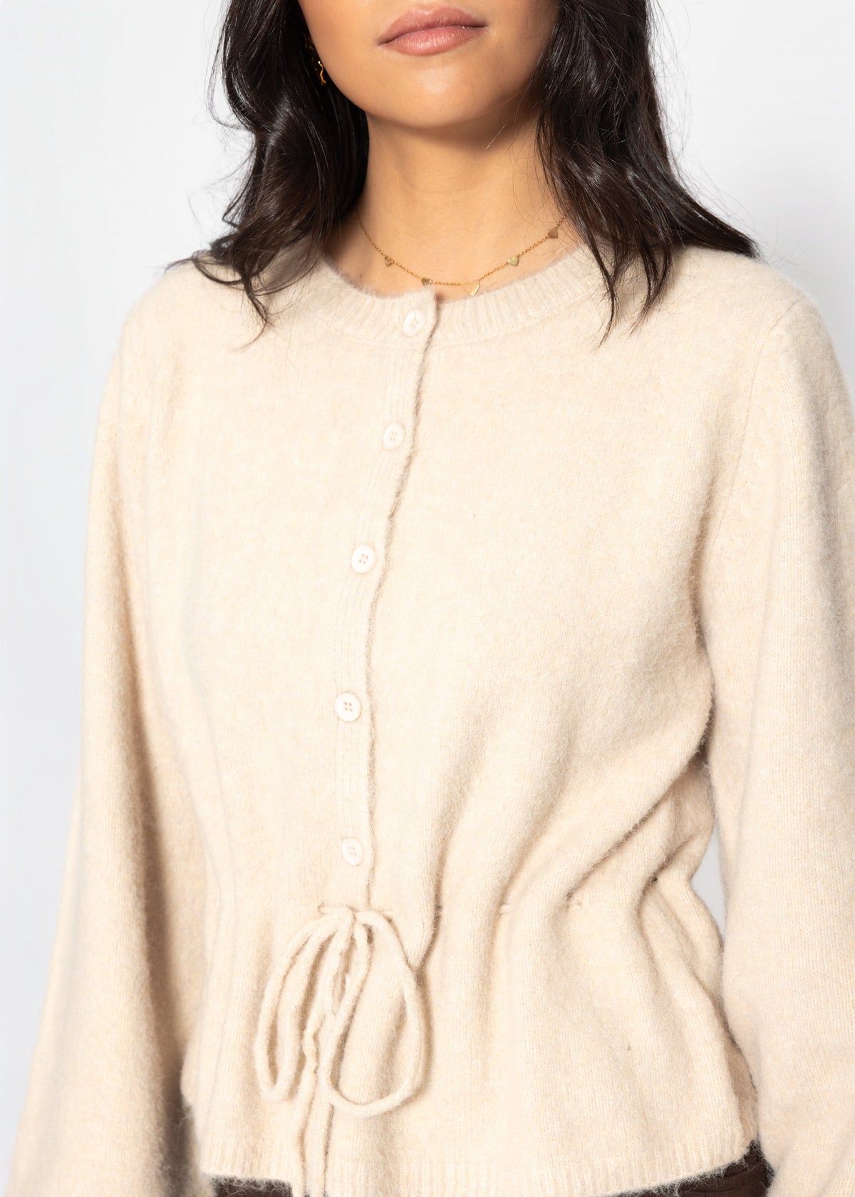 Strickjacke mit verstellbarem Kordelzug - beige