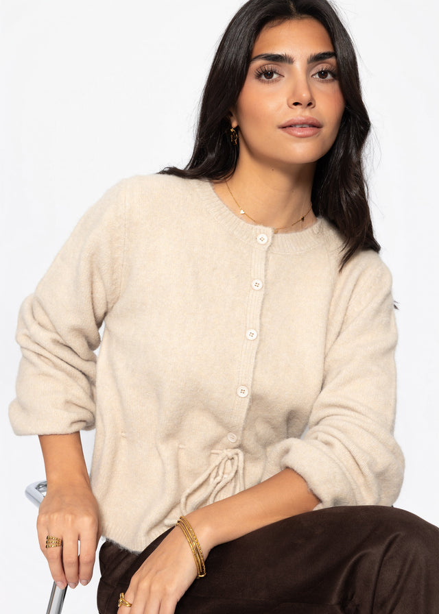 Cardigan with adjustable drawstring - beige