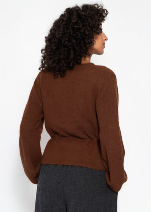 Strickjacke mit verstellbarem Kordelzug - braun