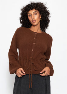 Strickjacke mit verstellbarem Kordelzug - braun
