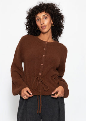 Strickjacke mit verstellbarem Kordelzug - braun