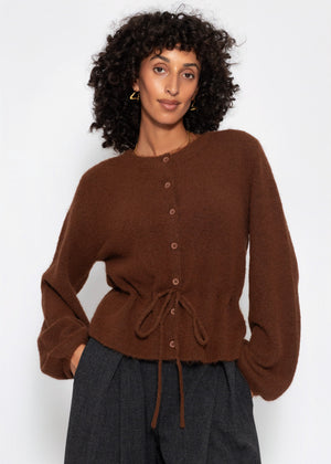 Strickjacke mit verstellbarem Kordelzug - braun