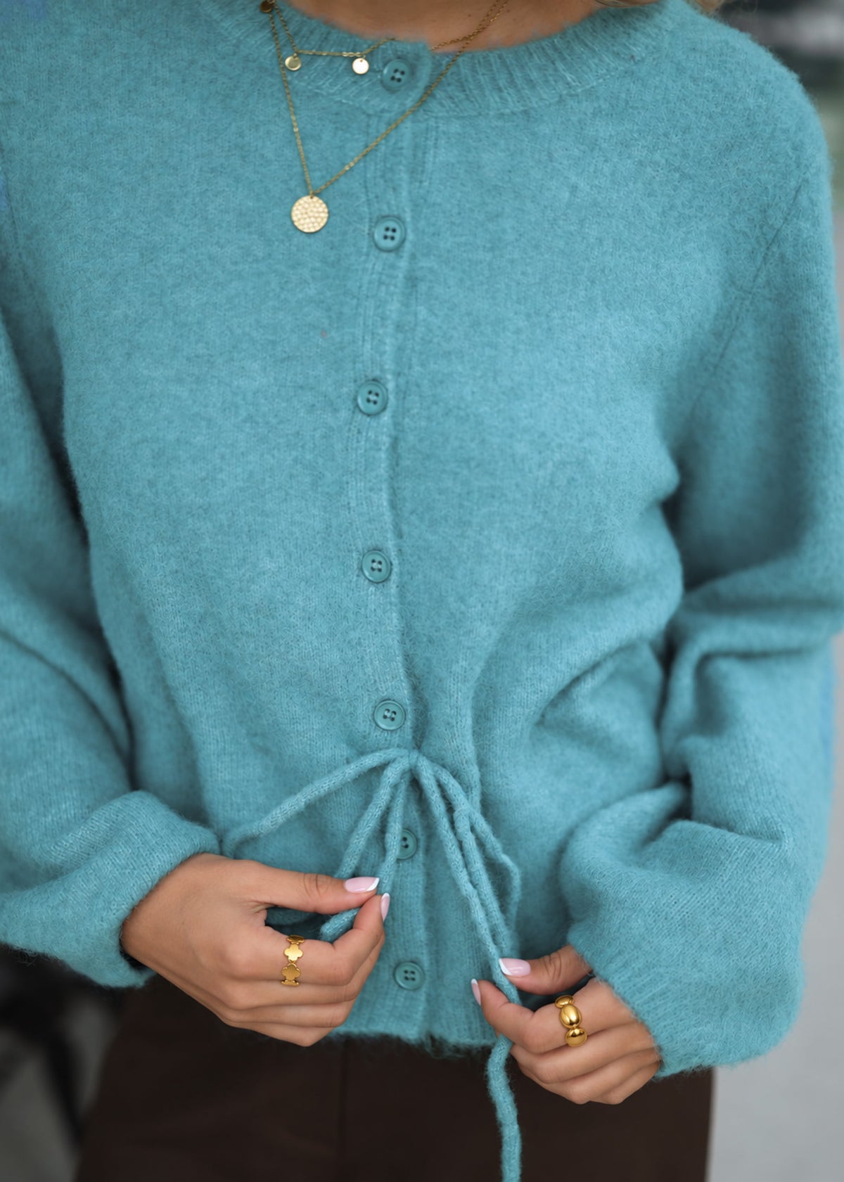 Cardigan with adjustable drawstring - petrol