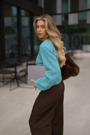 Strickjacke mit verstellbarem Kordelzug - petrol