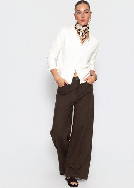 Cardigan with flounces - off-white