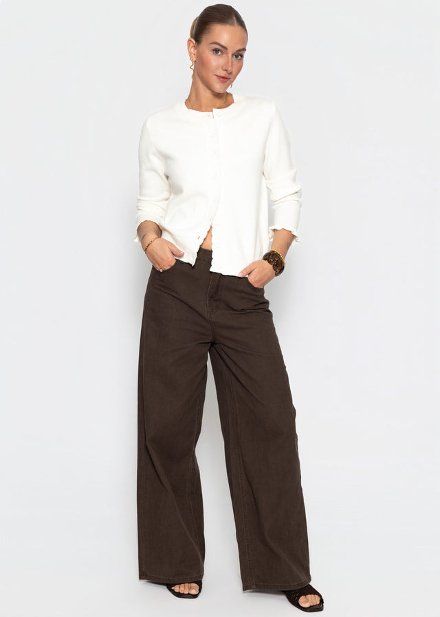 Feinstrickjacke mit Bogenkante - offwhite