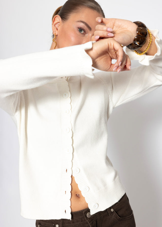 Feinstrickjacke mit Bogenkante - offwhite