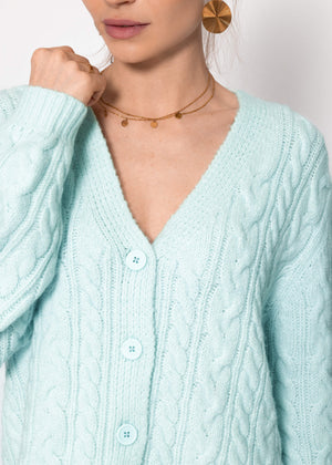 Strickjacke mit Zopfmuster - eisblau