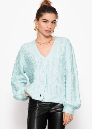 Strickjacke mit Zopfmuster - eisblau