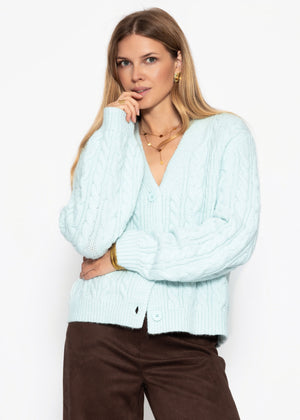 Strickjacke mit Zopfmuster - eisblau