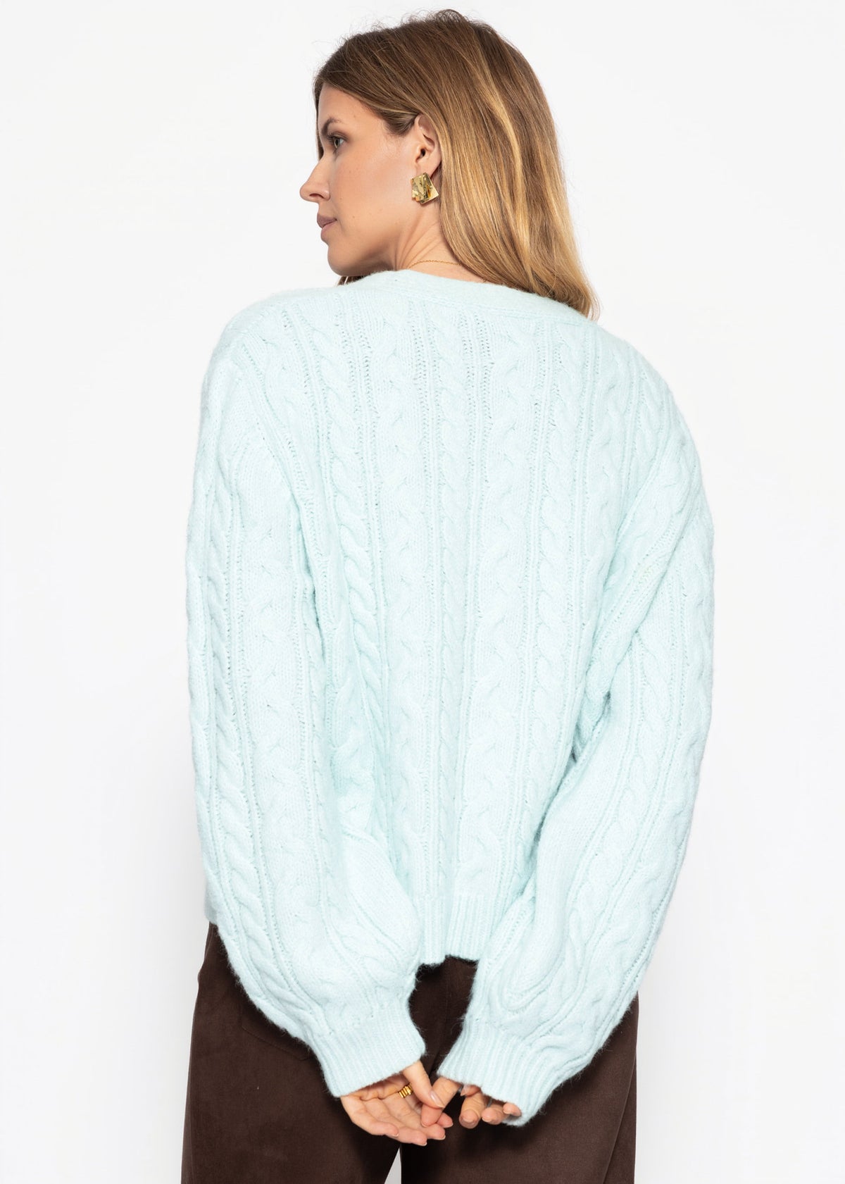 Cardigan with cable knit pattern - ice blue