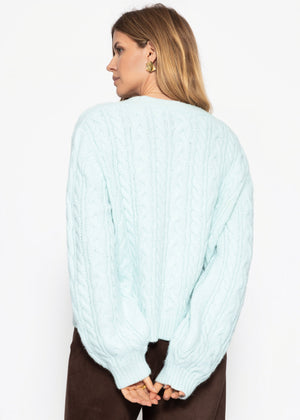Cardigan with cable knit pattern - ice blue