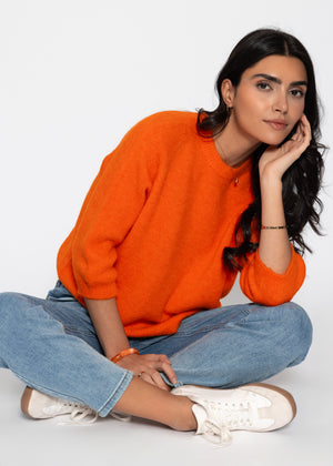 Strickpullover mit halblangen Ärmeln - orange