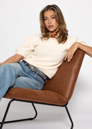 Strickoberteil mit Puffärmeln - creme