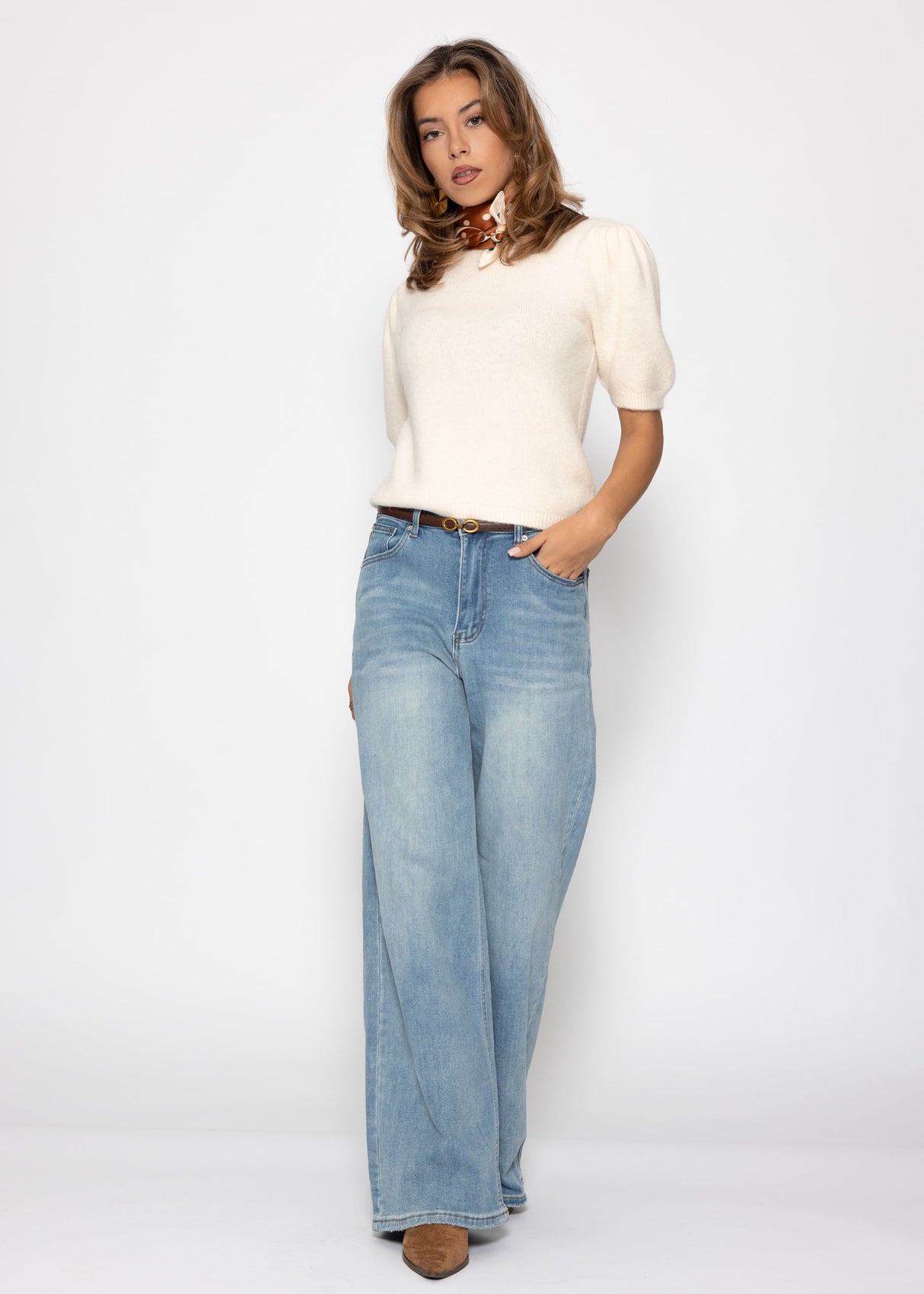 Strickoberteil mit Puffärmeln - creme