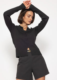 Strickoberteil mit Schnürdetail - schwarz