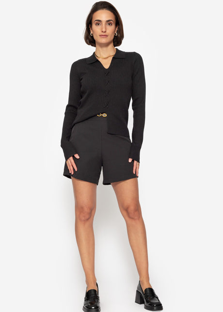 Knit top with lace-up detail - black
