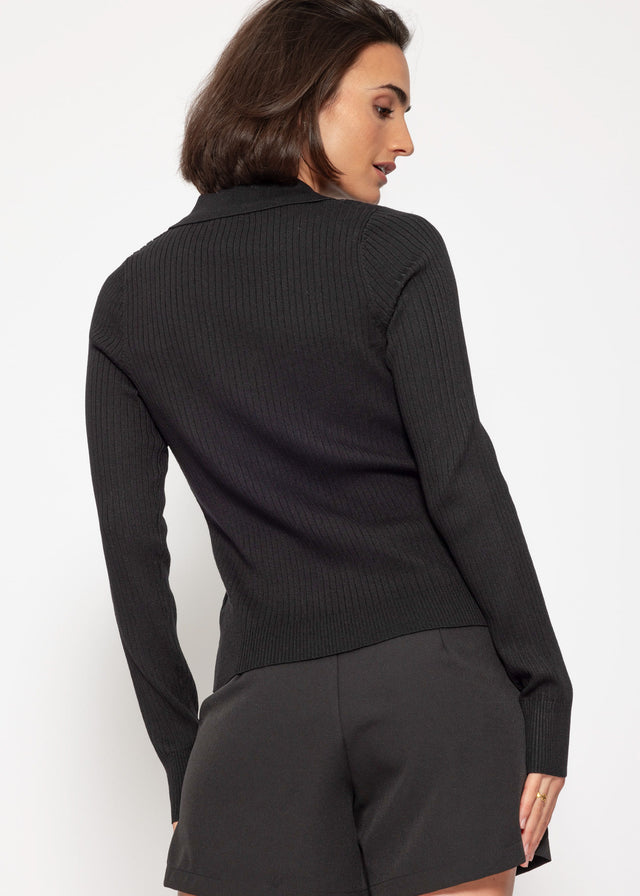 Strickoberteil mit Schnürdetail - schwarz