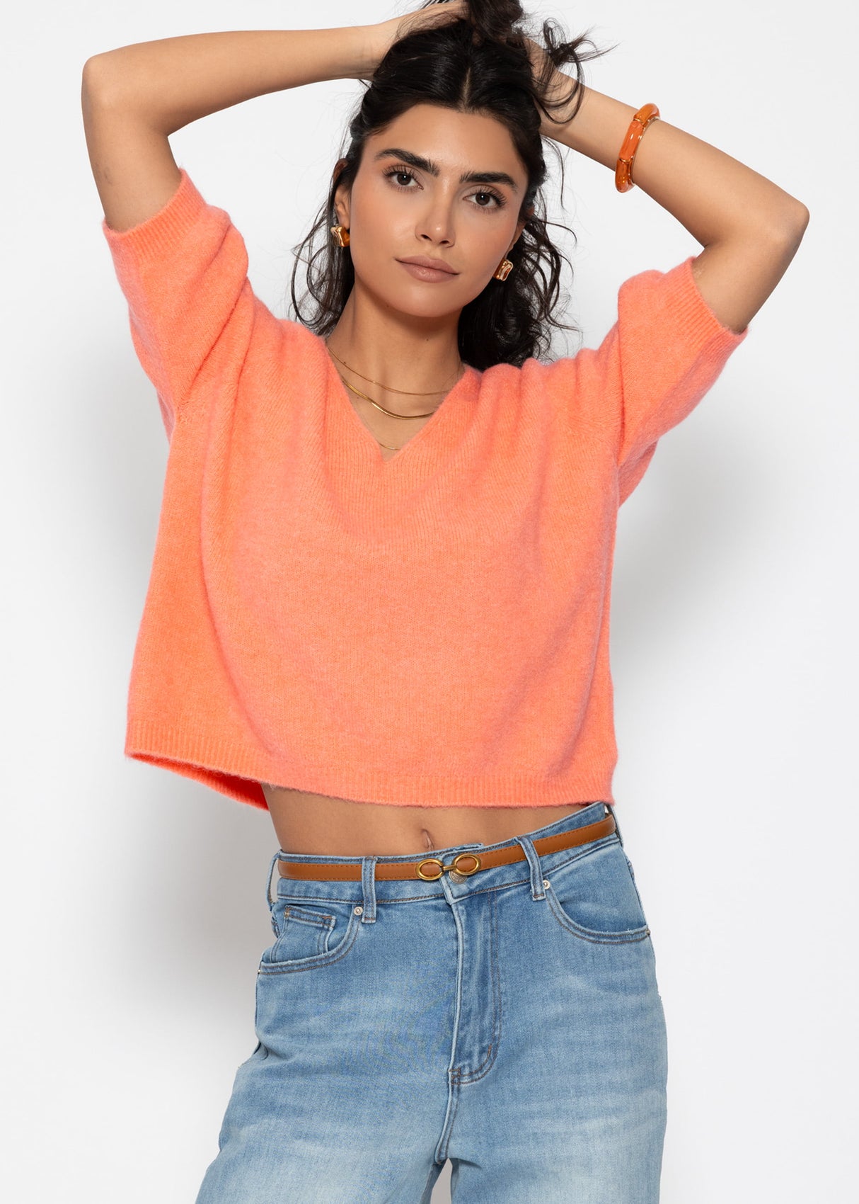 Strickoberteil mit V-Ausschnitt - koralle