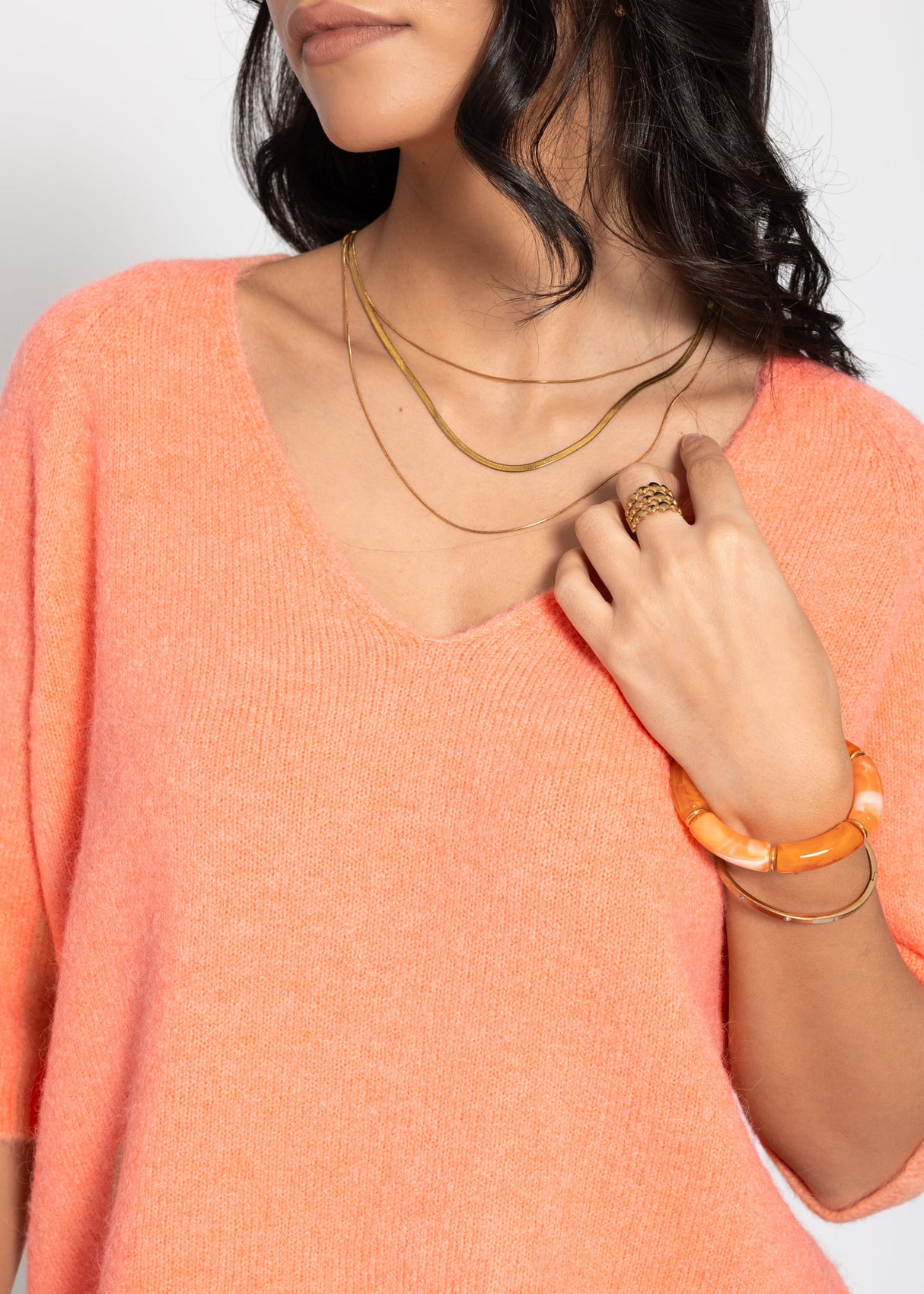 Strickoberteil mit V-Ausschnitt - koralle