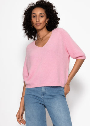Strickoberteil mit V-Ausschnitt - rosa