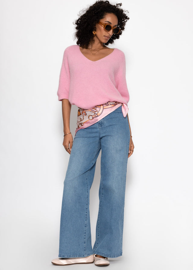 Knit top with V-neck - rose