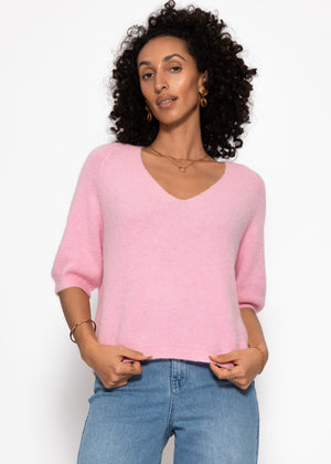 Strickoberteil mit V-Ausschnitt - rosa