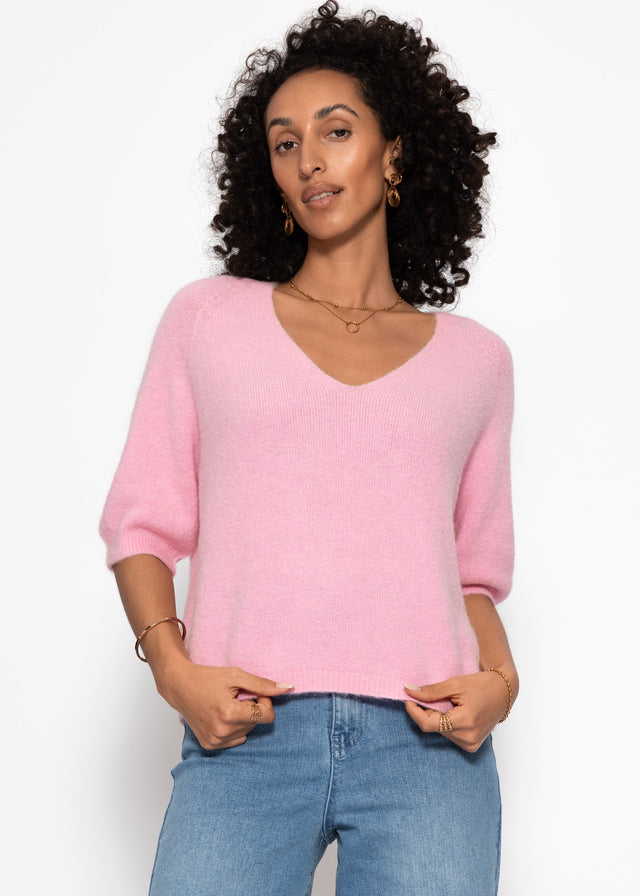 Knit top with V-neck - rose