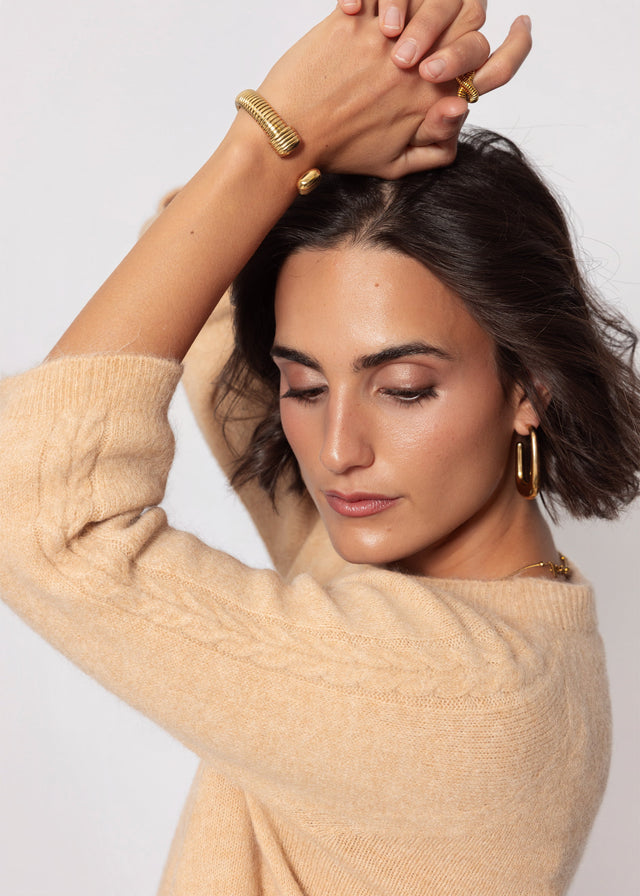Knit top with cable knit detail - beige